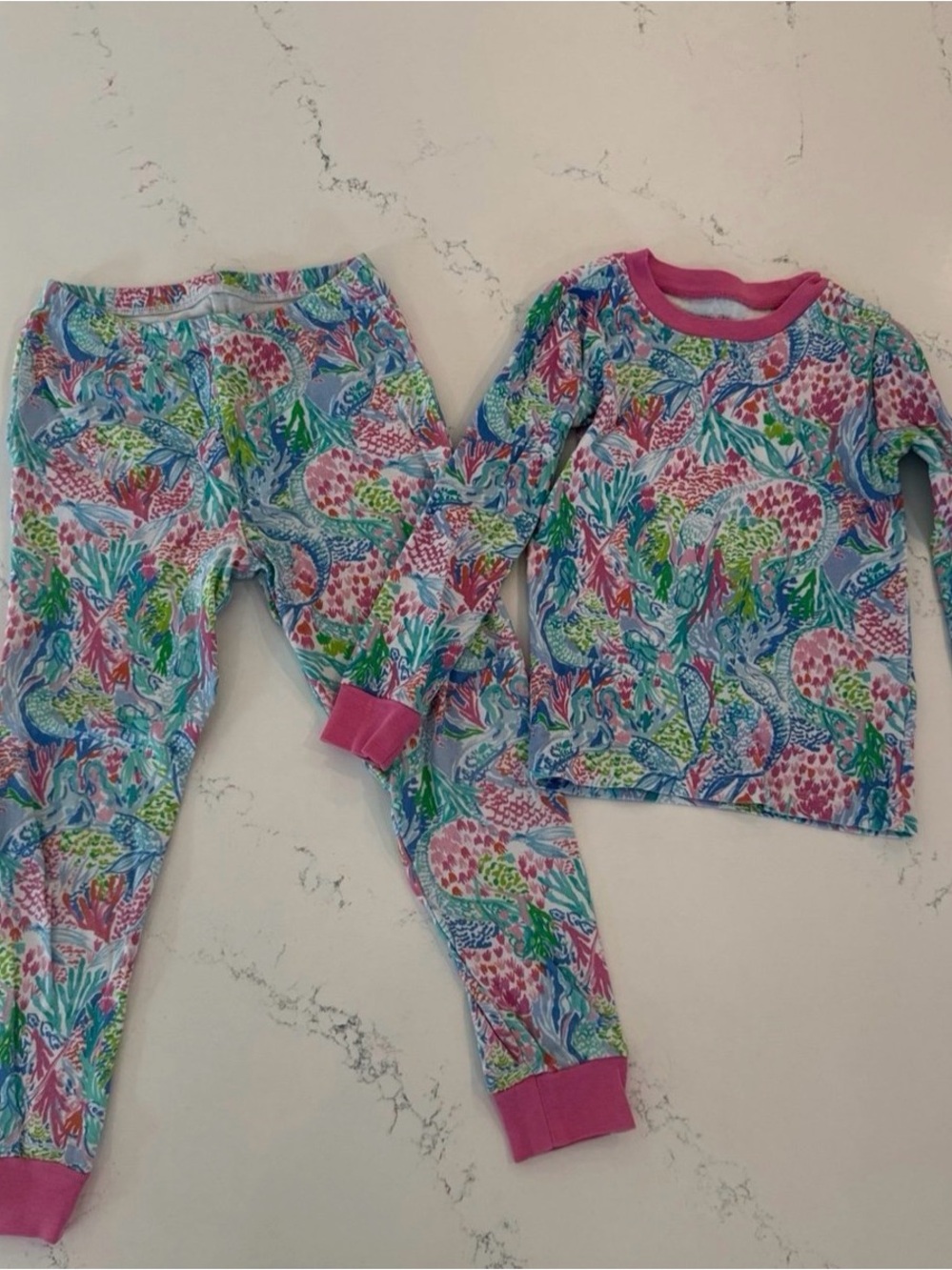 Pottery Barn Kids Pink Multicolor Sea Life Pajama Set